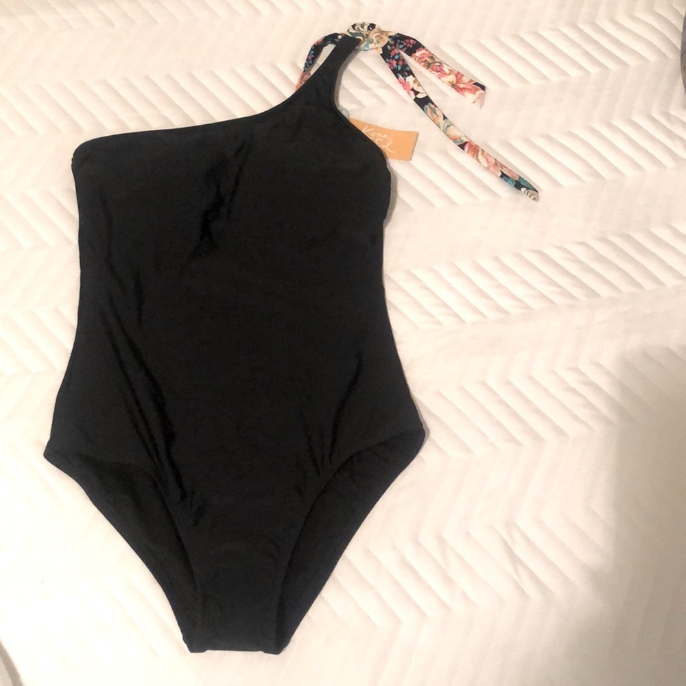 Kona Sol one shoulder black swimsuit